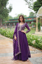 Jyoti Fashion Women's Purple Faux Blooming Sequins Zari Embroidered Long Anarkali Sets