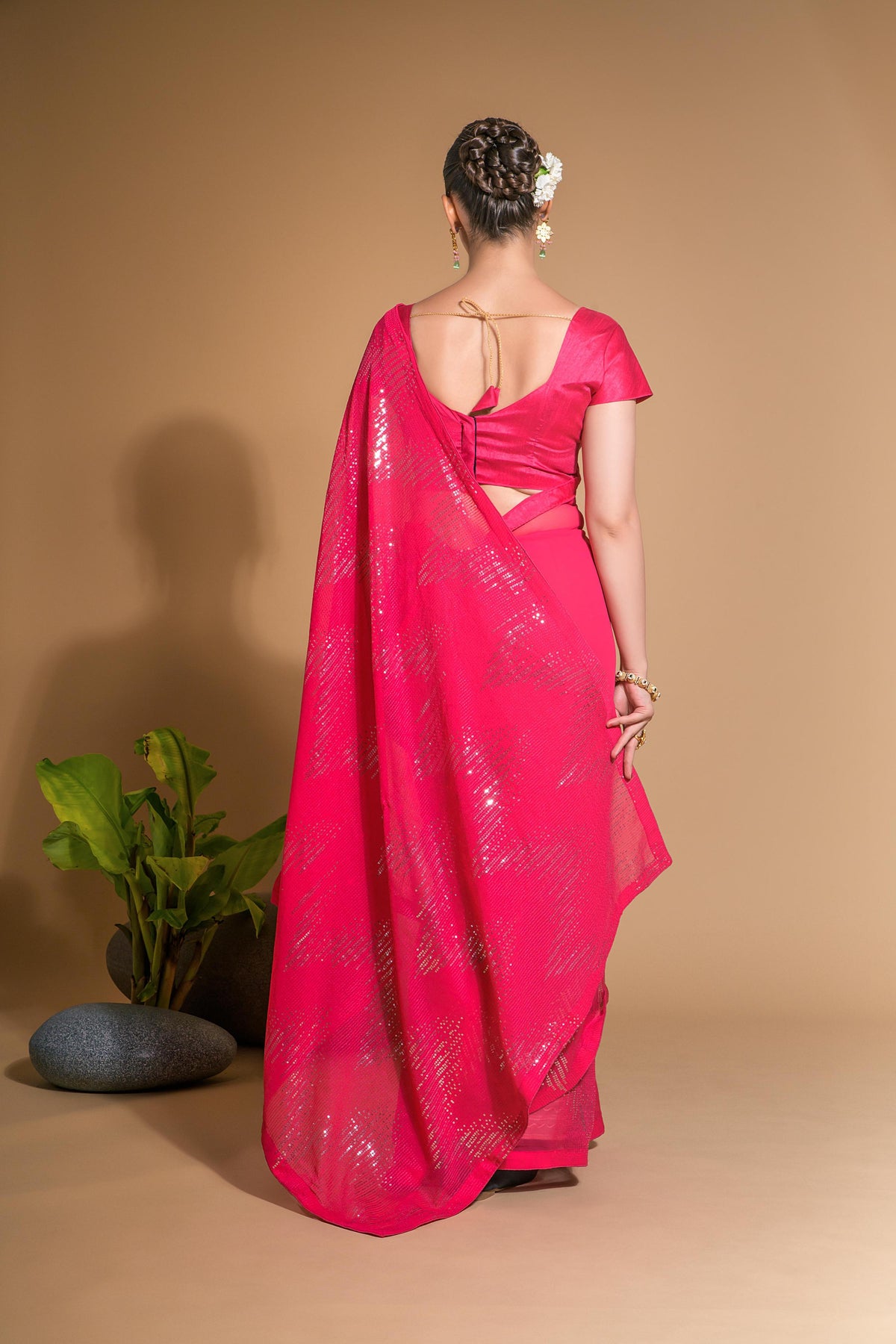 Jyoti Fashion Women's Pink Georgette Sequins Embroidered Designer Saree with Blouse