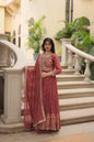 Jyoti Fashion Women's Gajri Faux Georgette Rich Sequins Embroidered Anarkali Set with Dupatta