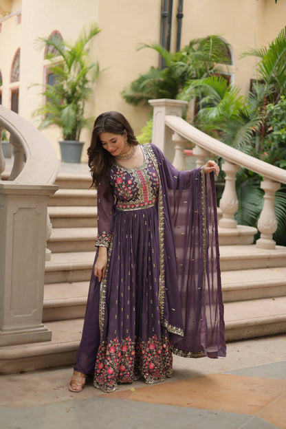Jyoti Fashion Women's Purple Faux Georgette Rich Sequins Embroidered Anarkali Set with Dupatta