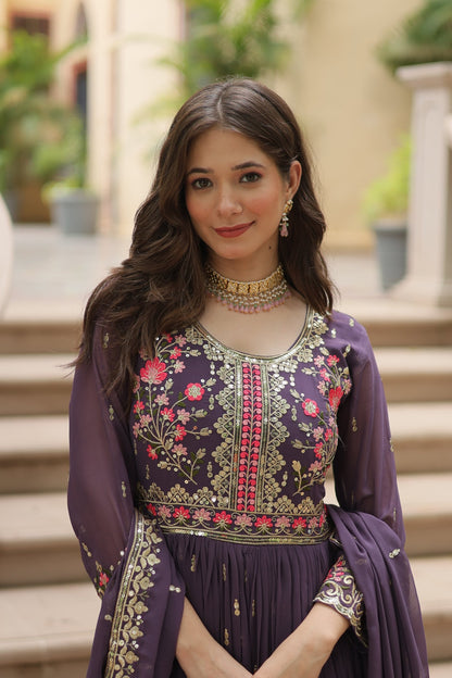 Jyoti Fashion Women's Purple Faux Georgette Rich Sequins Embroidered Anarkali Set with Dupatta