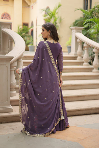 Jyoti Fashion Women's Purple Faux Georgette Rich Sequins Embroidered Anarkali Set with Dupatta