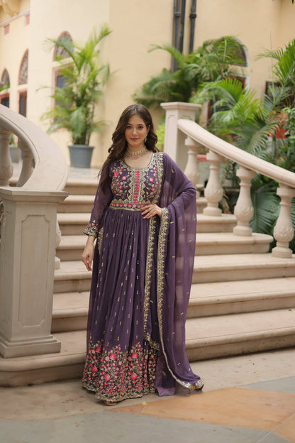 Jyoti Fashion Women's Purple Faux Georgette Rich Sequins Embroidered Anarkali Set with Dupatta