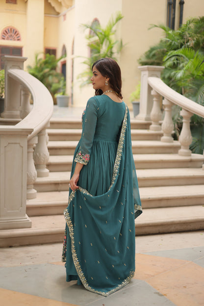 Jyoti Fashion Women's Rama Faux Georgette Rich Sequins Embroidered Anarkali Set with Dupatta