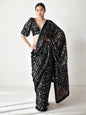 Jyoti Fashion Women's Black Chinon Digital Printed Ready To Wear Saree with Blouse
