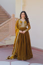 Jyoti Fashion Women's Mehendi Fendi Sequins & Zari Embroidered Anarkali Set With Dupatta