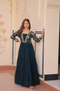 Jyoti Fashion Women's Teal Faux Blooming Sequins & Zari Embroidered Long Designer Anarkali Set