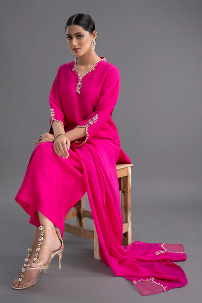 Jyoti Fashion Women's Pink Silk Blend Embroidered Designer Kurta Set with Dupatta