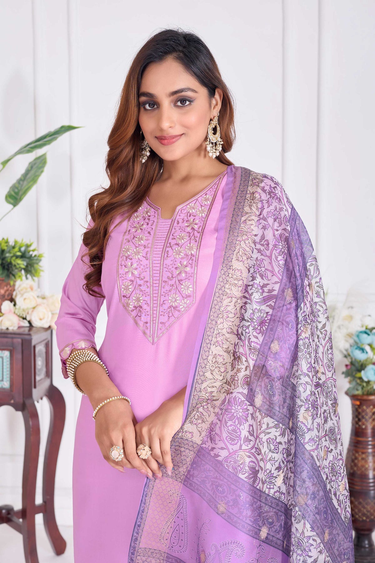 Jyoti Fashion Women's Lavender Cotton Embroidered Designer Kurta Set with Dupatta