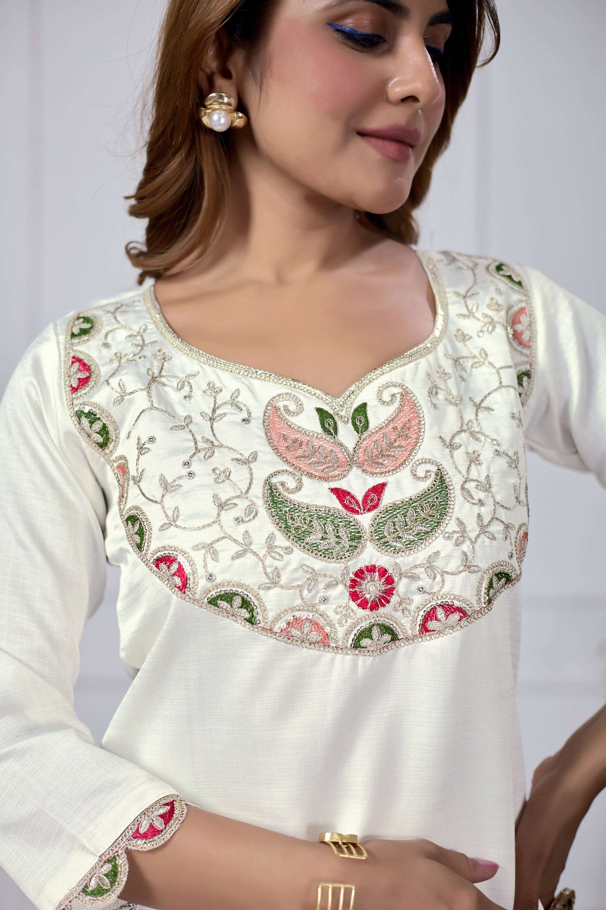 Jyoti Fashion Women's White Cotton Embroidered Designer Kurta Set with Dupatta