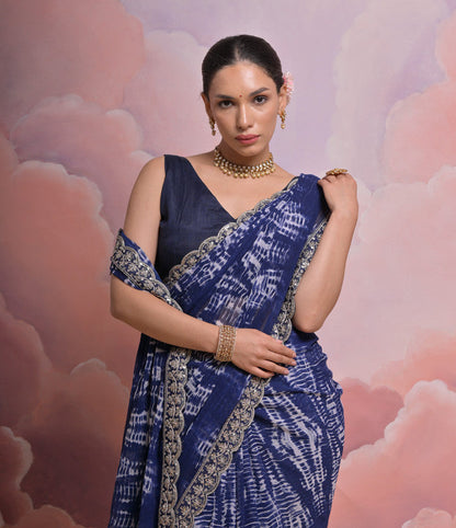 Jyoti Fashion Women's Blue Sequence with Zari Codding Georgette Saree with Blouse