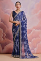 Jyoti Fashion Women's Blue Sequence with Zari Codding Georgette Saree with Blouse