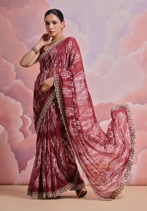 Jyoti Fashion Women's Coffee Sequence with Zari Codding Georgette Saree with Blouse
