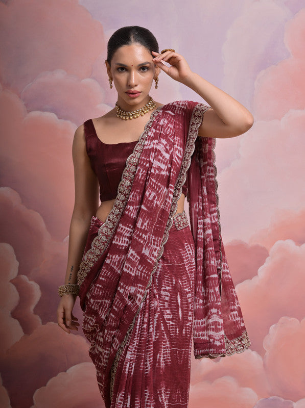 Jyoti Fashion Women's Coffee Sequence with Zari Codding Georgette Saree with Blouse