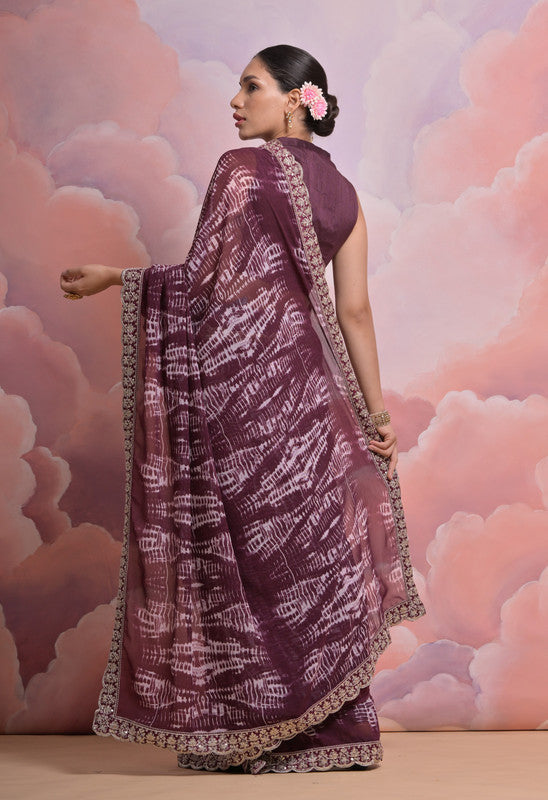 Jyoti Fashion Women's Wine Sequence with Zari Codding Georgette Saree with Blouse