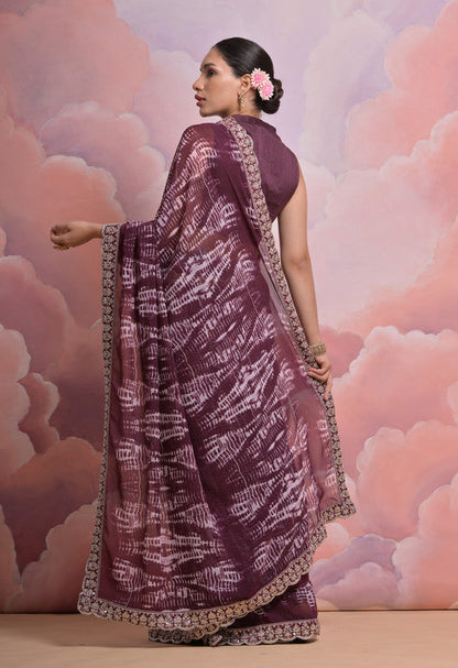 Jyoti Fashion Women's Wine Sequence with Zari Codding Georgette Saree with Blouse
