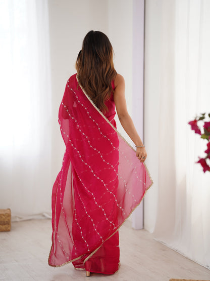Jyoti Fashion Women's Pink Soft Sitara Embroidered Designer Saree with Blouse