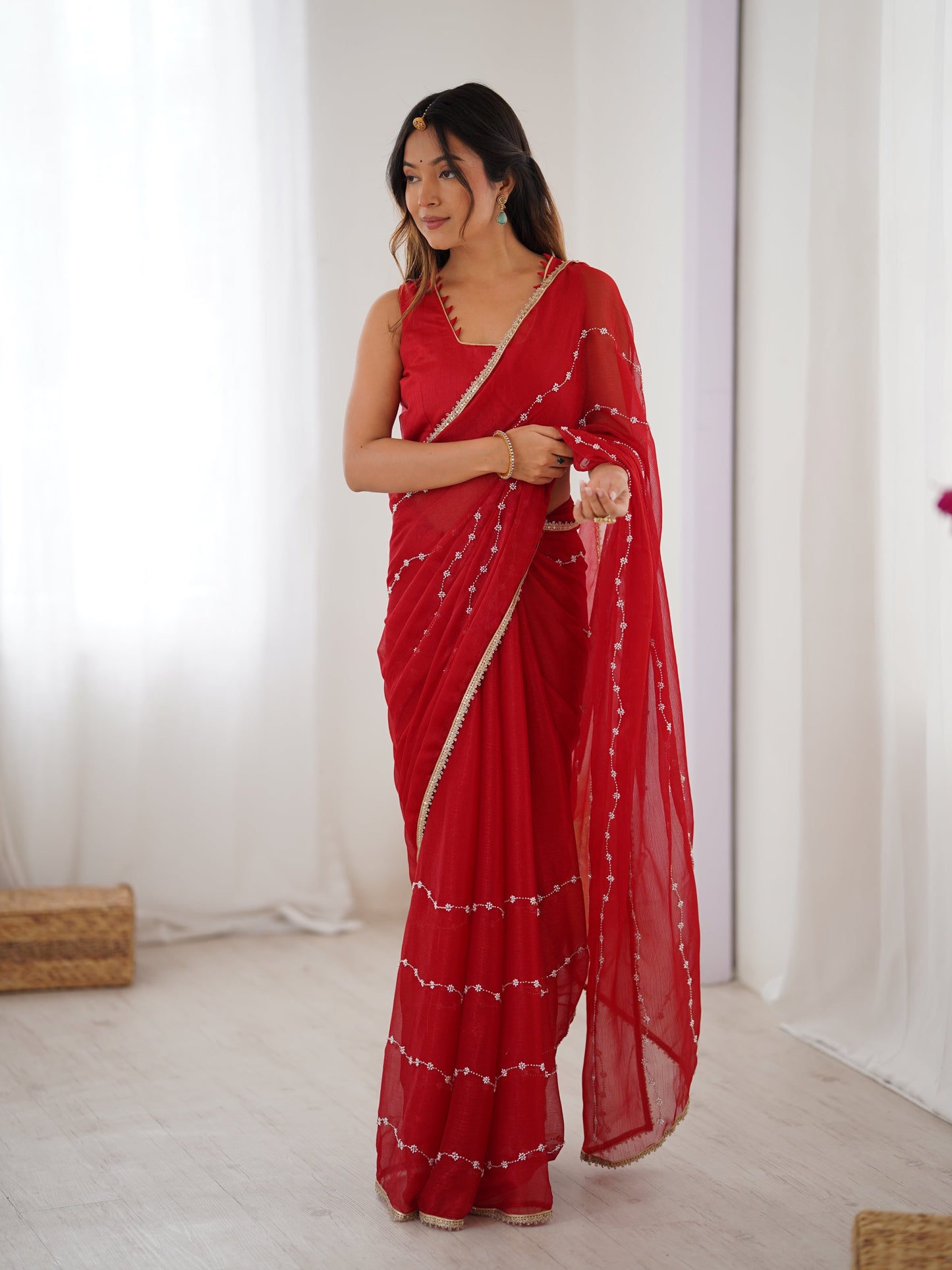 Jyoti Fashion Women's Maroon Soft Sitara Embroidered Designer Saree with Blouse
