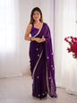 Jyoti Fashion Women's Purple Fandy Silk Embroidered Designer Saree with Blouse