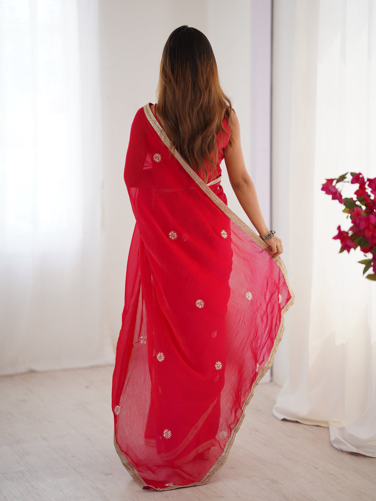 Jyoti Fashion Women's Pink Fandy Silk Embroidered Designer Saree with Blouse