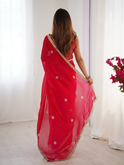 Jyoti Fashion Women's Pink Fandy Silk Embroidered Designer Saree with Blouse