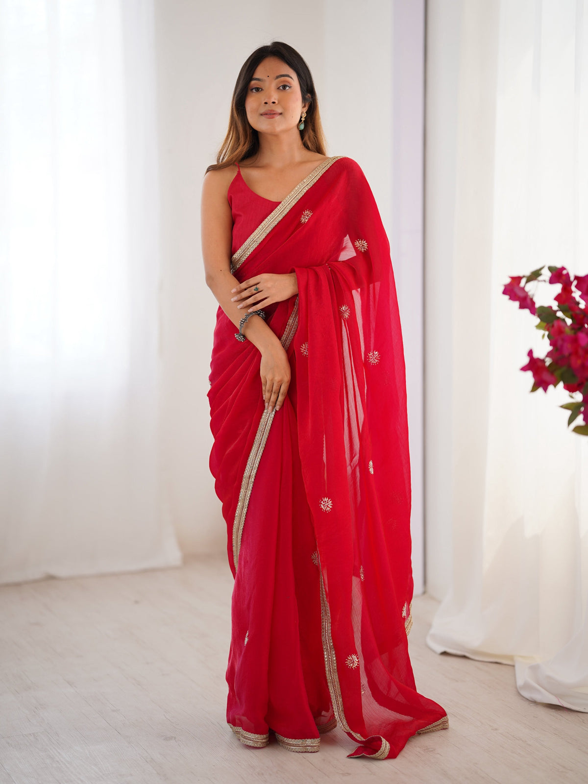 Jyoti Fashion Women's Pink Fandy Silk Embroidered Designer Saree with Blouse