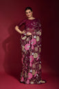 Jyoti Fashion Women's Wine Sequence Embroidery Georgette Saree with Blouse