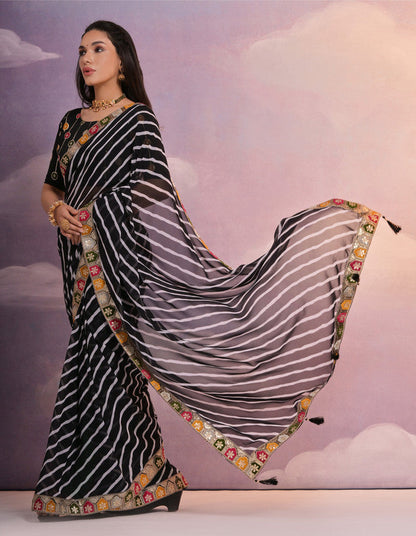 Jyoti Fashion Women's Black Coding Sequence Georgette Saree with Blouse