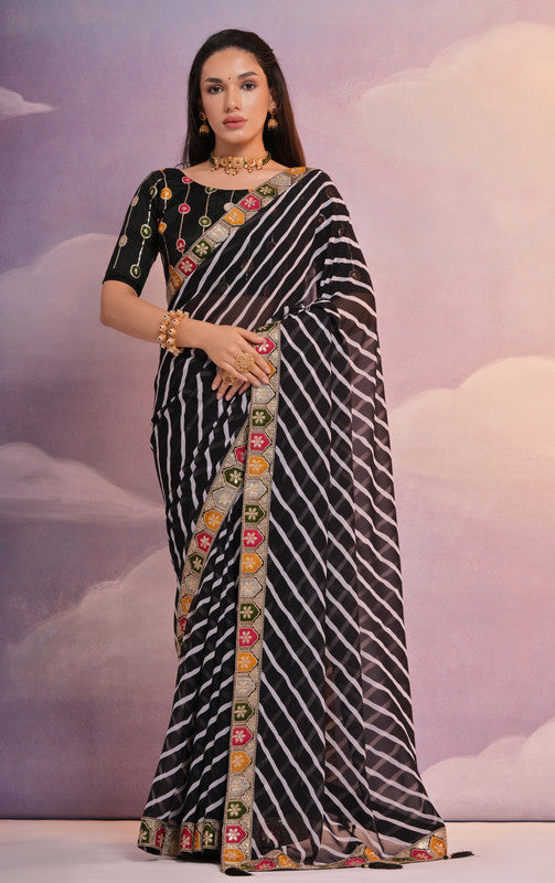 Jyoti Fashion Women's Black Coding Sequence Georgette Saree with Blouse