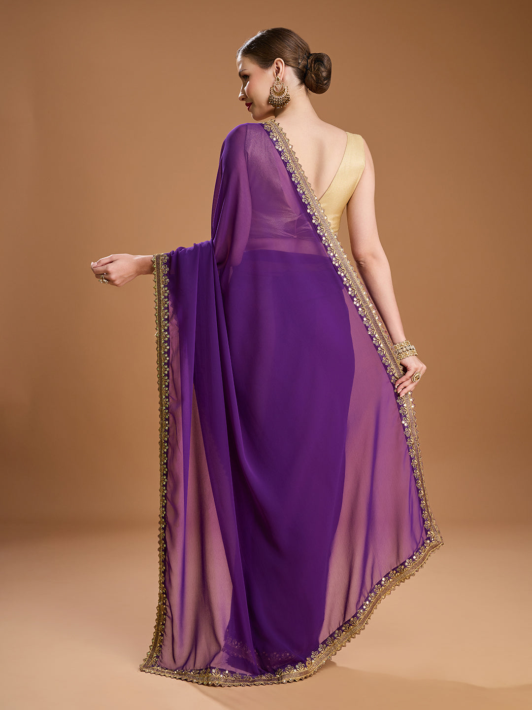 Jyoti Fashion Women's Purple Georgette Sequins Embroidered Designer Saree with Blouse
