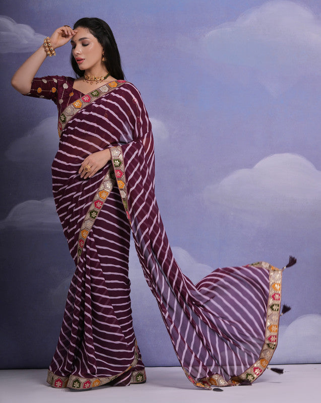 Jyoti Fashion Women's Wine Coding Sequence Georgette Saree with Blouse