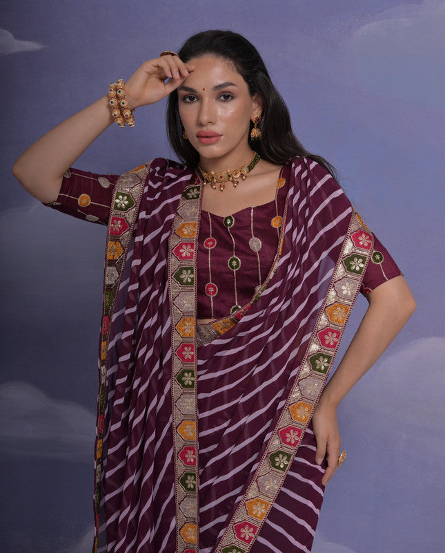 Jyoti Fashion Women's Wine Coding Sequence Georgette Saree with Blouse