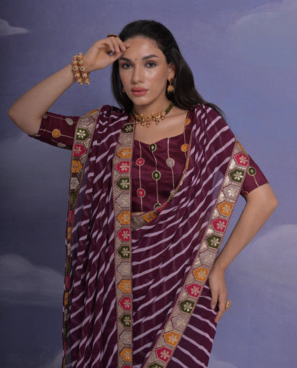 Jyoti Fashion Women's Wine Coding Sequence Georgette Saree with Blouse