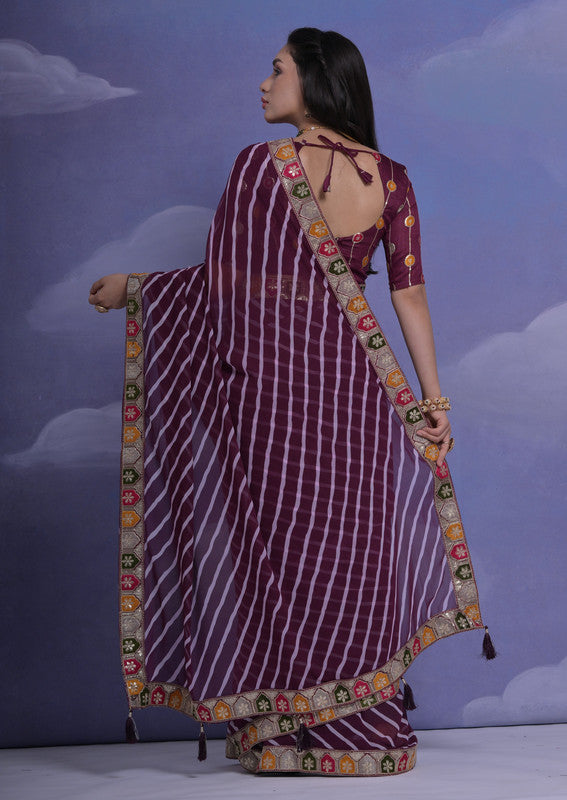 Jyoti Fashion Women's Wine Coding Sequence Georgette Saree with Blouse