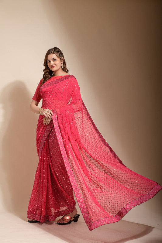 Jyoti Fashion Women's Pink Sequence Embroidery Georgette Saree with Blouse