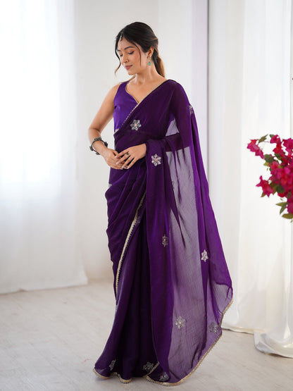 Jyoti Fashion Women's Purple Soft Fendy Embroidered Designer Saree with Blouse