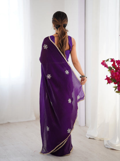 Jyoti Fashion Women's Purple Soft Fendy Embroidered Designer Saree with Blouse