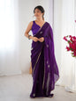 Jyoti Fashion Women's Purple Soft Fendy Embroidered Designer Saree with Blouse