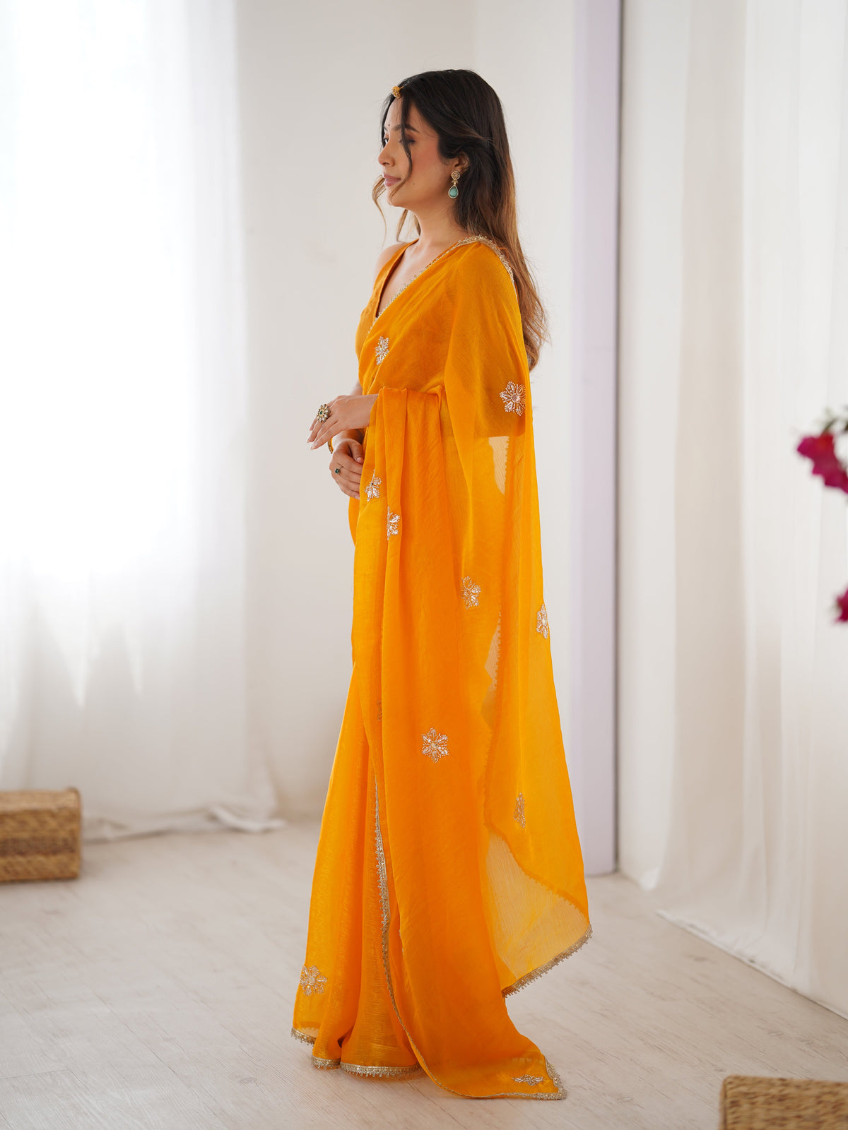 Jyoti Fashion Women's Yellow Soft Fendy Embroidered Designer Saree with Blouse