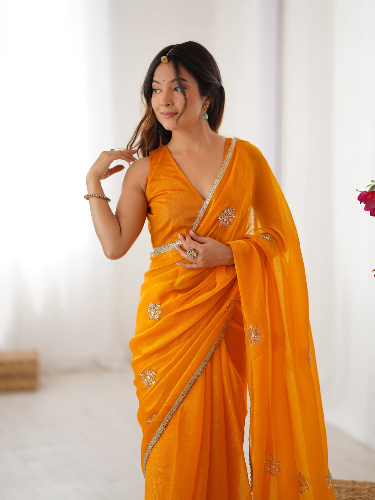 Jyoti Fashion Women's Yellow Soft Fendy Embroidered Designer Saree with Blouse