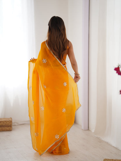 Jyoti Fashion Women's Yellow Soft Fendy Embroidered Designer Saree with Blouse