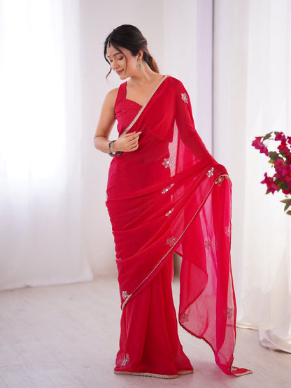 Jyoti Fashion Women's Pink Soft Fendy Embroidered Designer Saree with Blouse