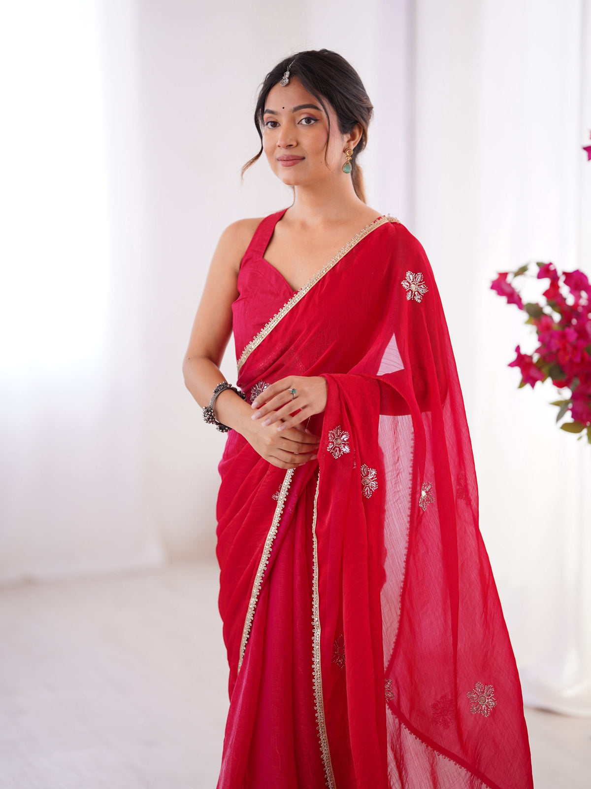 Jyoti Fashion Women's Pink Soft Fendy Embroidered Designer Saree with Blouse