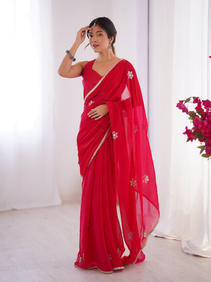 Jyoti Fashion Women's Pink Soft Fendy Embroidered Designer Saree with Blouse