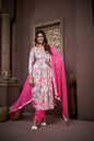 Jyoti Fashion Women's Pink Rayon Floral Print with Handwork Designer Kurta Set with Dupatta