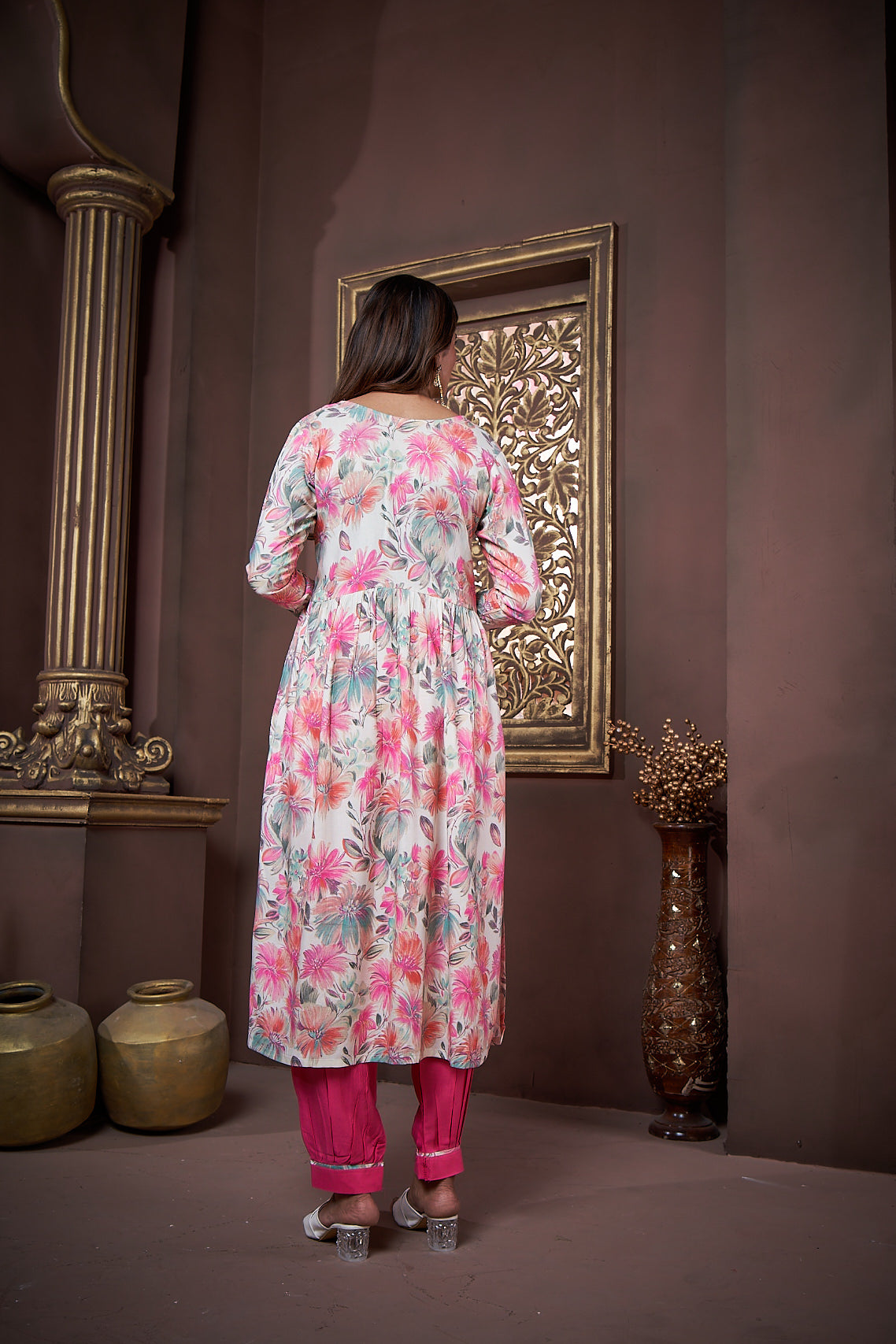 Jyoti Fashion Women's Pink Rayon Floral Print with Handwork Designer Kurta Set with Dupatta