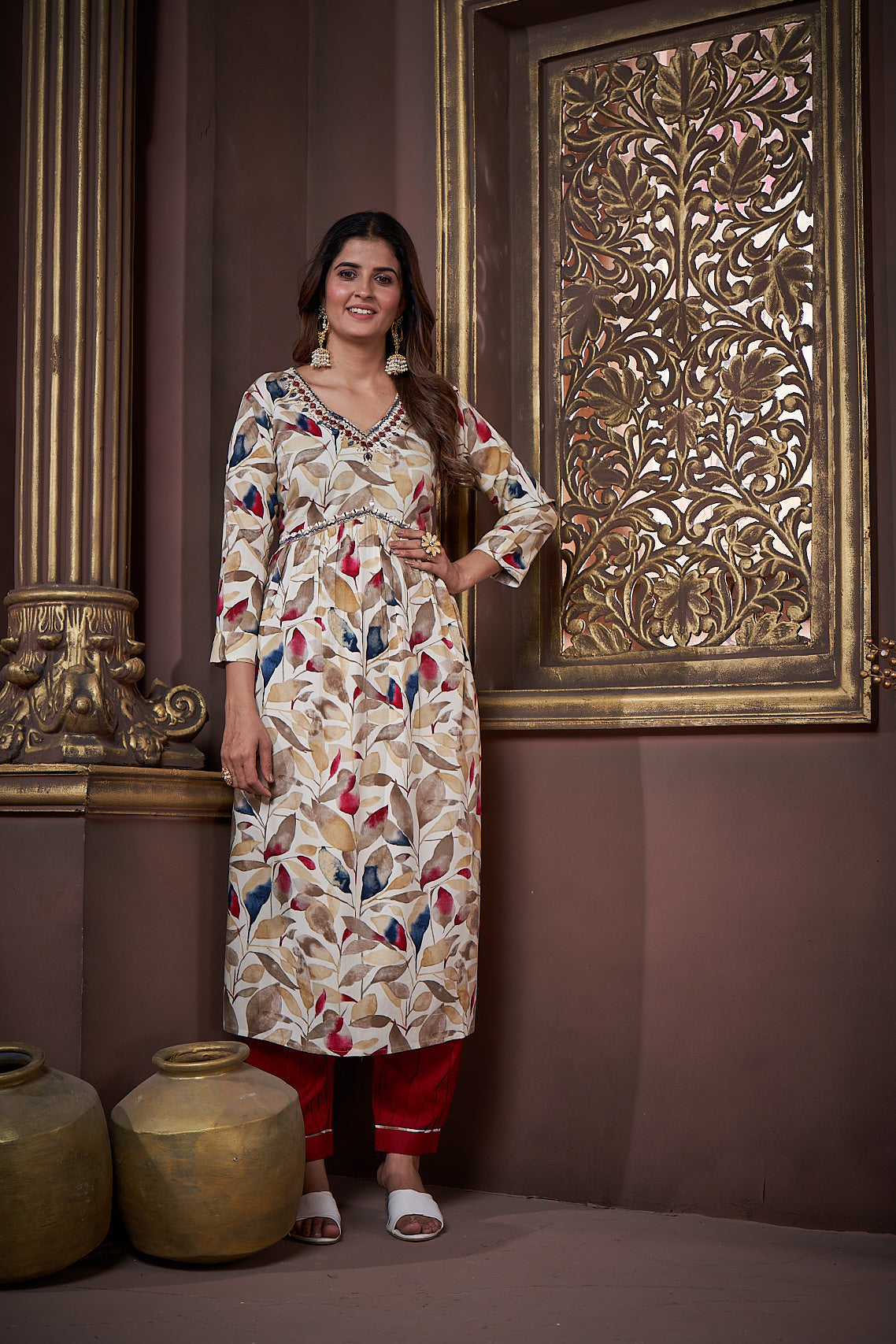 Jyoti Fashion Women's Maroon Rayon Floral Print with Handwork Designer Kurta Set with Dupatta