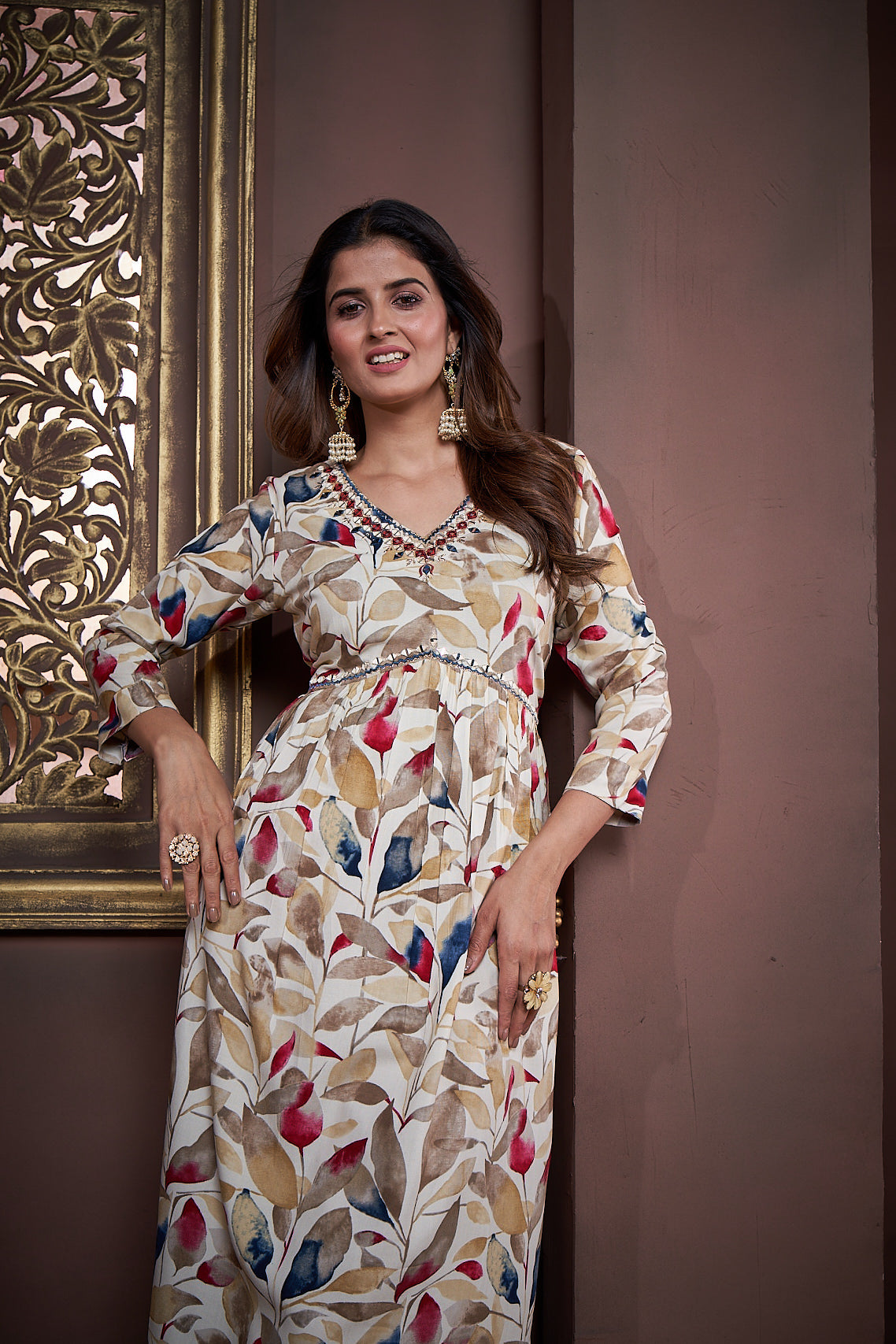 Jyoti Fashion Women's Maroon Rayon Floral Print with Handwork Designer Kurta Set with Dupatta