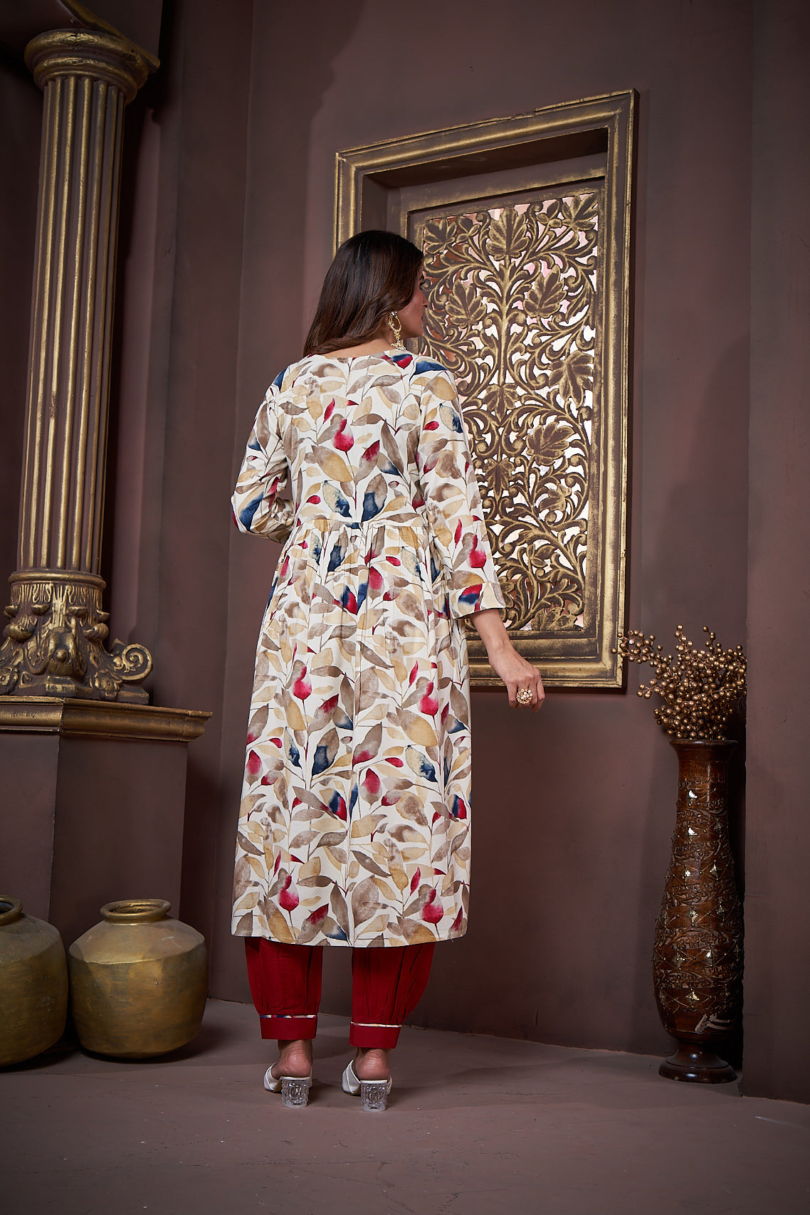 Jyoti Fashion Women's Maroon Rayon Floral Print with Handwork Designer Kurta Set with Dupatta