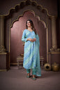 Jyoti Fashion Women's Sky Blue Rayon Floral Print with Handwork Designer Kurta Set with Dupatta